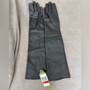 Max Studio 100% Leather Brown Opera Length Gloves